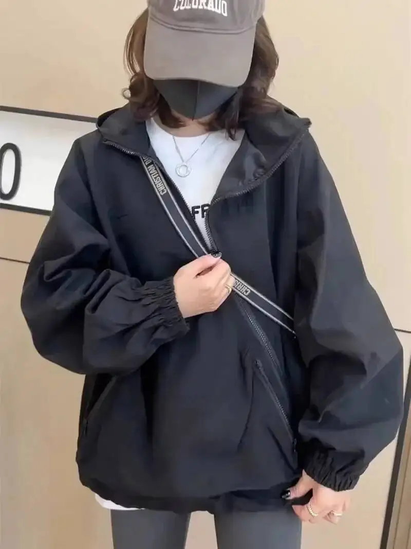 

2025 Women Hooded Jackets Zipper Design Vintage Autumn Baggy Fashion BF Style Outdoor Chaqueta Leisure All-Match Lady