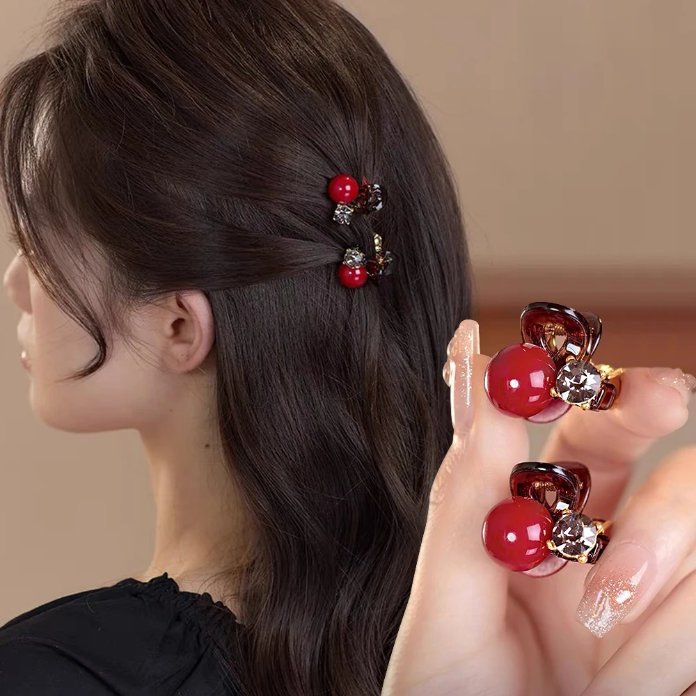 Luxury Rhinestone Pearl Hair Claws Mini Size Cross Shark Clip Women Girl Non Slip Plastic Side Barrettes Sweet Hair Accessories - 2