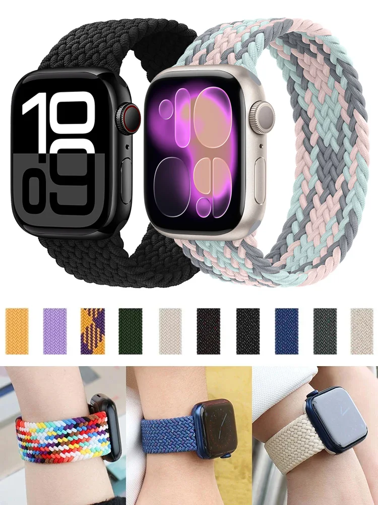 Geflochtenes Solo Loop Armband für Apple Watch 10 11 Band 44mm 40mm 45mm 46mm 49mm 41mm Correa Armband iWatch Serie SE 8 9 Ultra 2 3