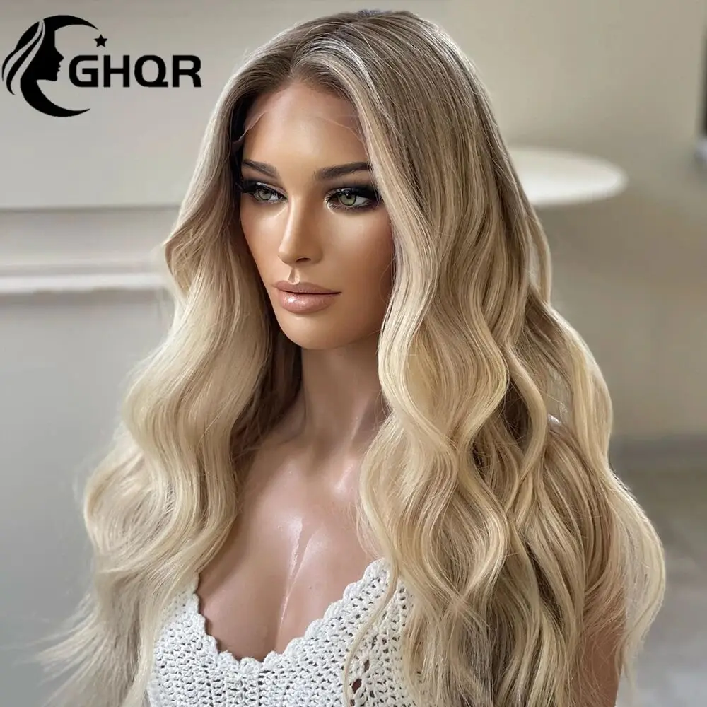 Wig rambut manusia depan renda rambut manusia keriting coklat gelombang alami pirang 13x6 Wig Frontal penuh tanpa lem rambut Brasil Tra