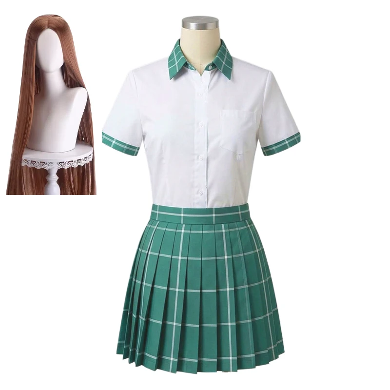 애니메이션 ALIEN STAGE Cosplat Sua Mizi Hyuna 새로운 의상 Anakt Arts 고등학교 교복 JK 녹색 격자 무늬 스커트 가발 할로윈 의상