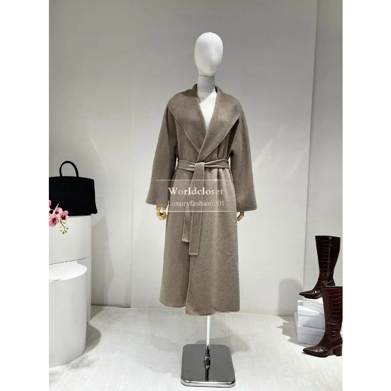 

Серое двустороннее шерстяное пальто с длинными рукавами и большими лацканами, куртка 2025 года, высокое качество