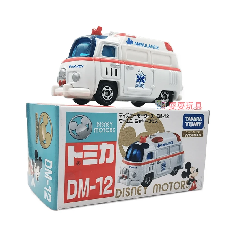 Takara Tomy Authentic Disney Cartoon Simulation Alloy Car Model Toy DM-12 Mickey Ambulance Various Styles Gifts for Children