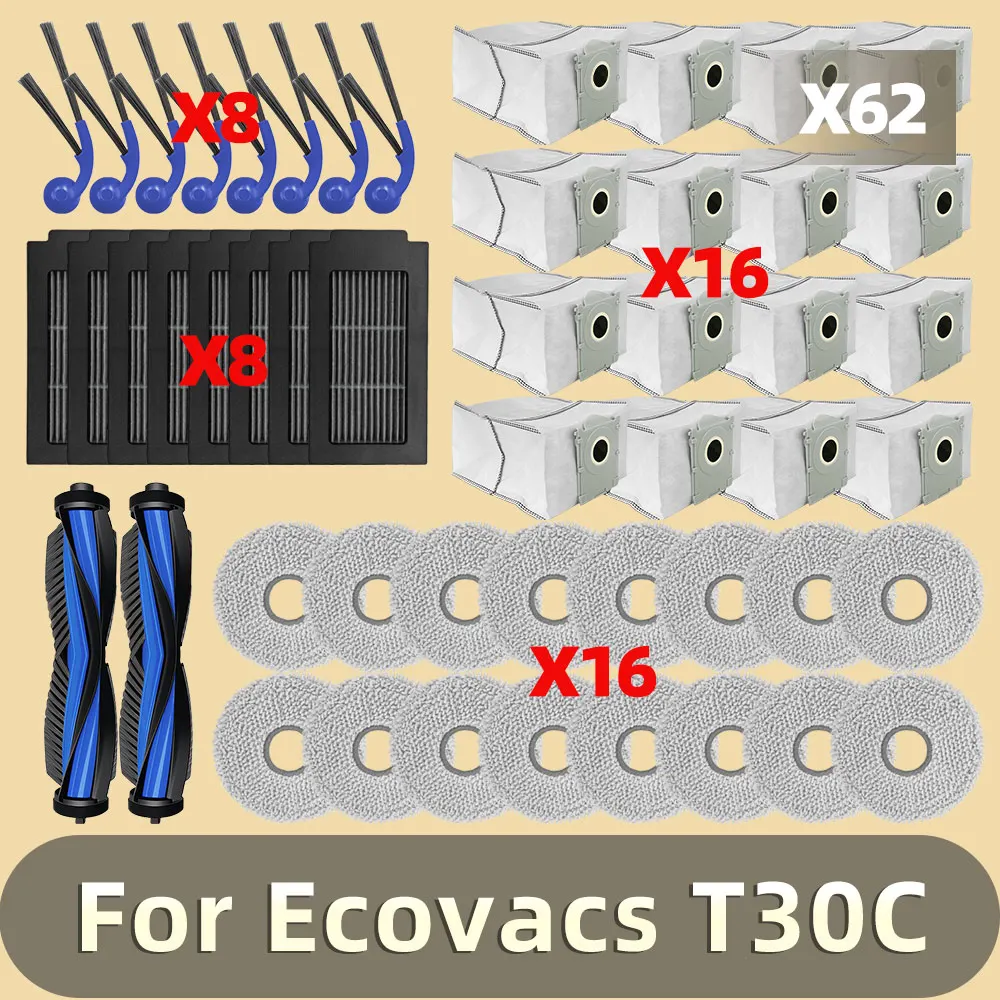 Fit For Ecovacs Deeboot T30C / T30C Pro OMNI Vacuum Parts Main Roller Side Brush HEPA Filter Mop Cloth Pad Dust Bag Accessories