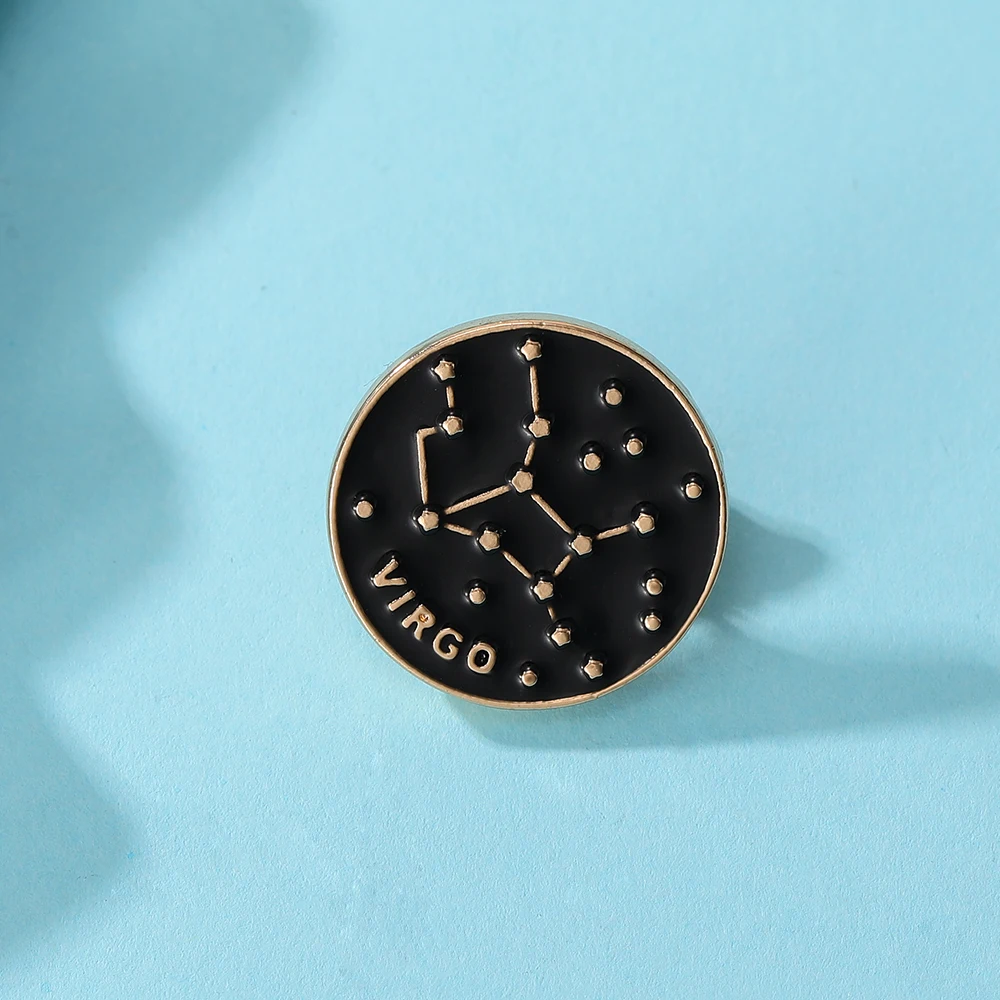 The Zodiac Collection Enamel Pins Twelve Constellations Gemini Taurus Capricorn Sagittarius Pisces Round Brooches