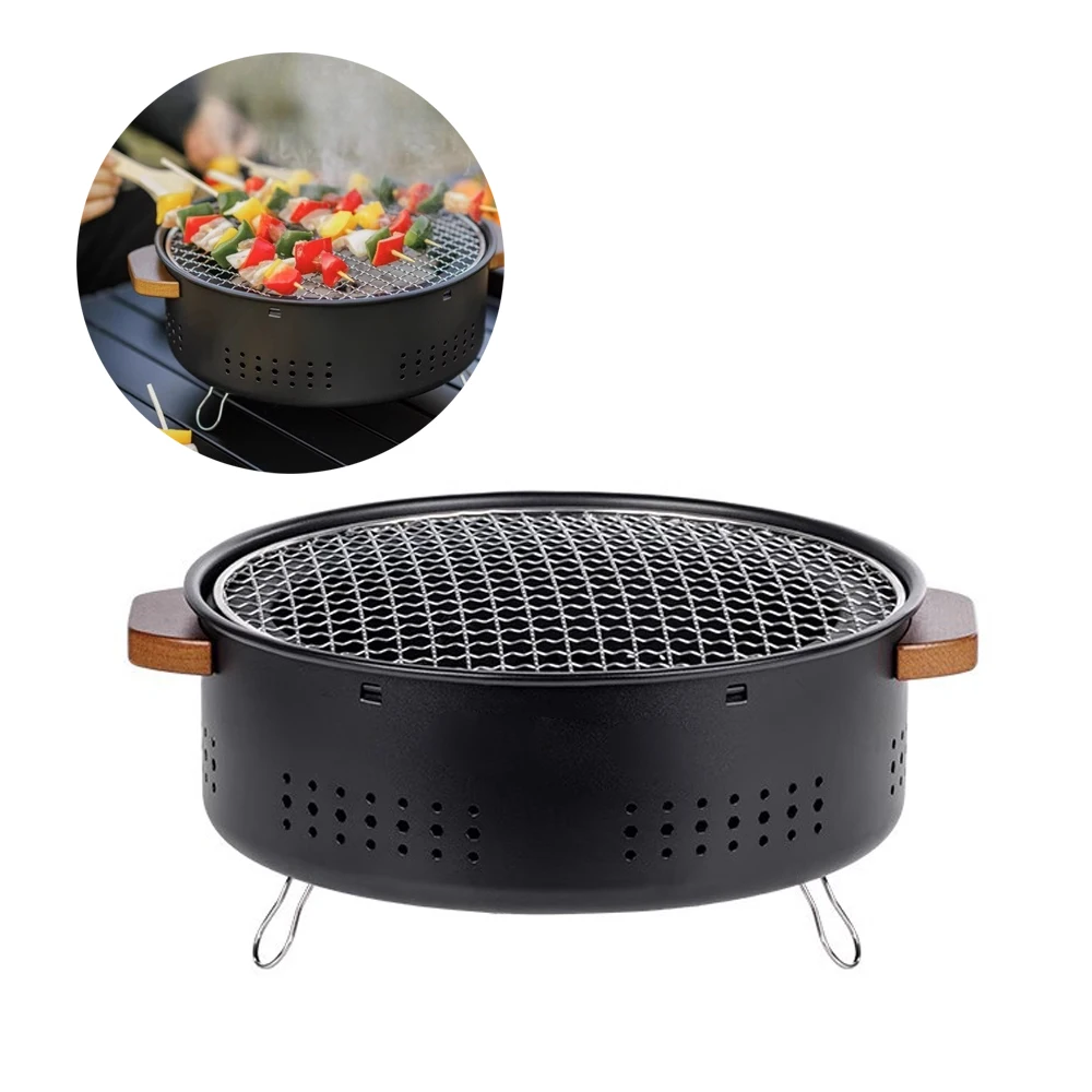 Equipo de Camping, Parrilla de Barbacoa para Exteriores, Parrilla Redonda de Sobremesa, Estufa de Carbón Portátil, Parrilla de Carbón, Rejilla para Kebab