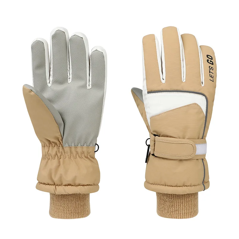 Ski gloves for winter, cold-proof, fleece-lined, thickened, waterproof, warm, touch-screen gloves for cycling