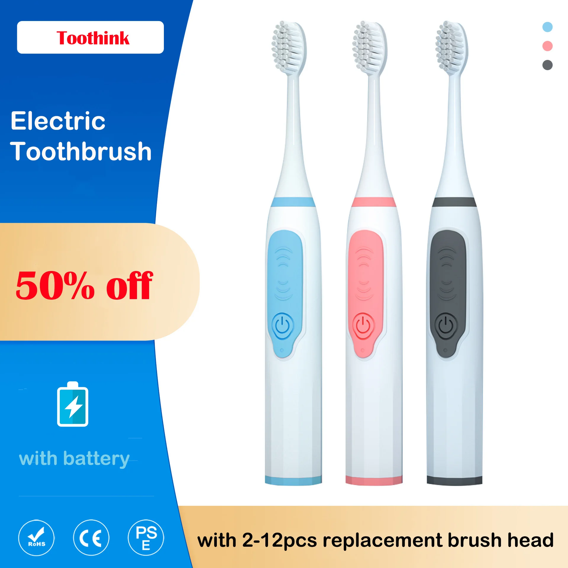 Sonic Electric Toothbrush Soft DuPont Bristle Portable Battery Toothbrush IPX6 Waterproof Effective Oral Care Brush for Adults