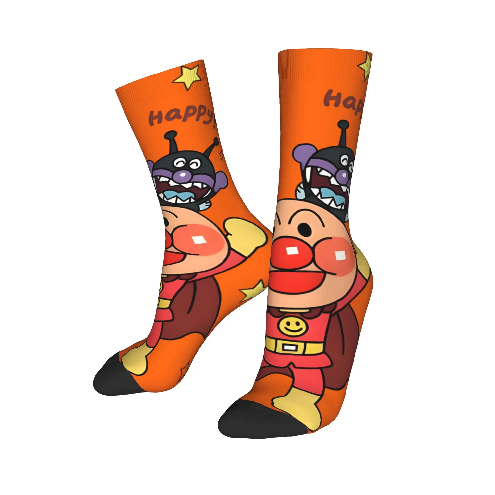 Funny Sock Bandai Anpanman Anime Superhero anyway japan Rock Seamless Pattern Printed Men Crew Socks Novelty Men's Socks