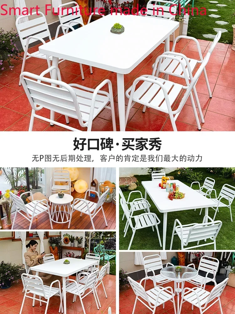 

Outdoor tables and chairs courtyard villa white aluminum alloy waterproof sunscreen simple modern milk tea shop terrace