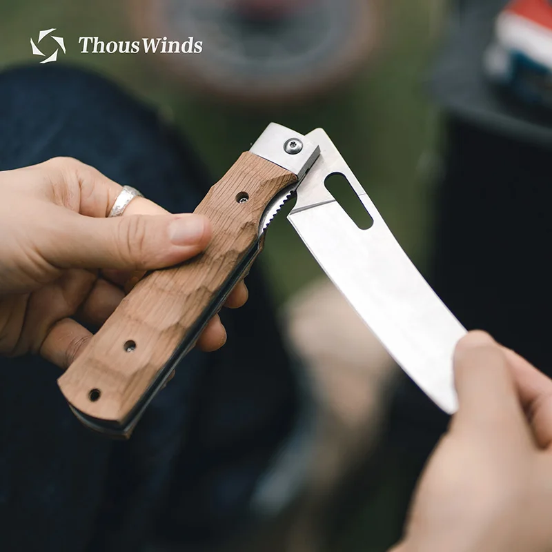 Thous Winds Outdoor Camping Knife Picnic Tableware Cooking Equipment Foldable Wood Handle Knife Hiking Cookware Cutlery Knife