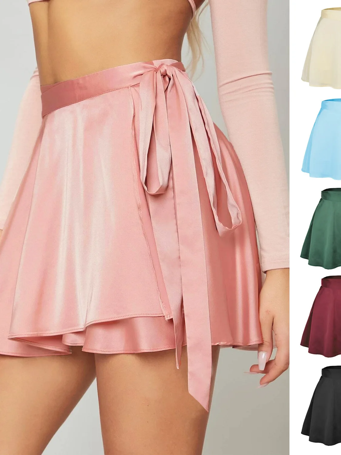 

Юбка на шнуровке с высокой талией, женская цветная юбка с поясом, сексуальная шелковая атласная ткань, микроэластичная юбка