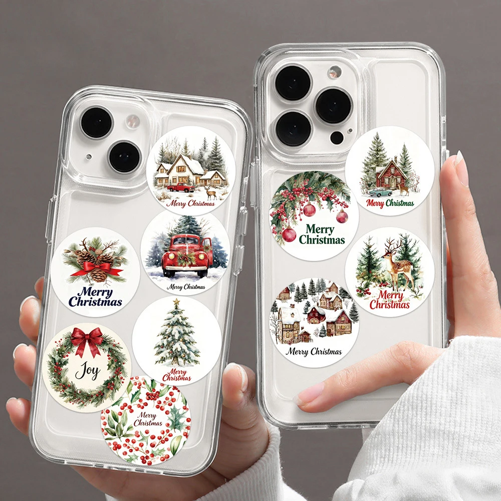 500 pz/rotolo Cartoon Carino Buon Natale Estetico Sigillo Adesivi Decalcomanie Vintage per Laptop Valigia Decorazione Adesivo Giocattolo Regalo