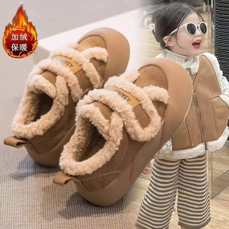

Kawaii Casual Shoe Fashion Children S Shoe Girls Cotton Shoes Plush Loafers Maillard Children Furry Shoes 2025 Winter New Baby