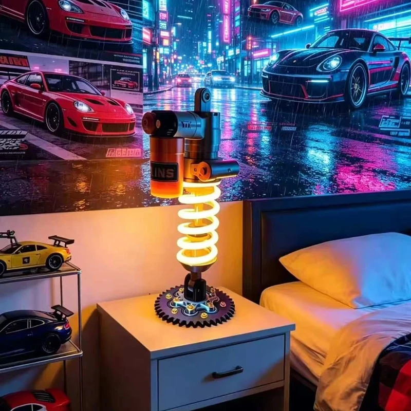Car Shock Absorber Desk Lamp, Personalized Industrial Style Decor, Night Light for E-Sports Room Ambience Unique Gift for Boys