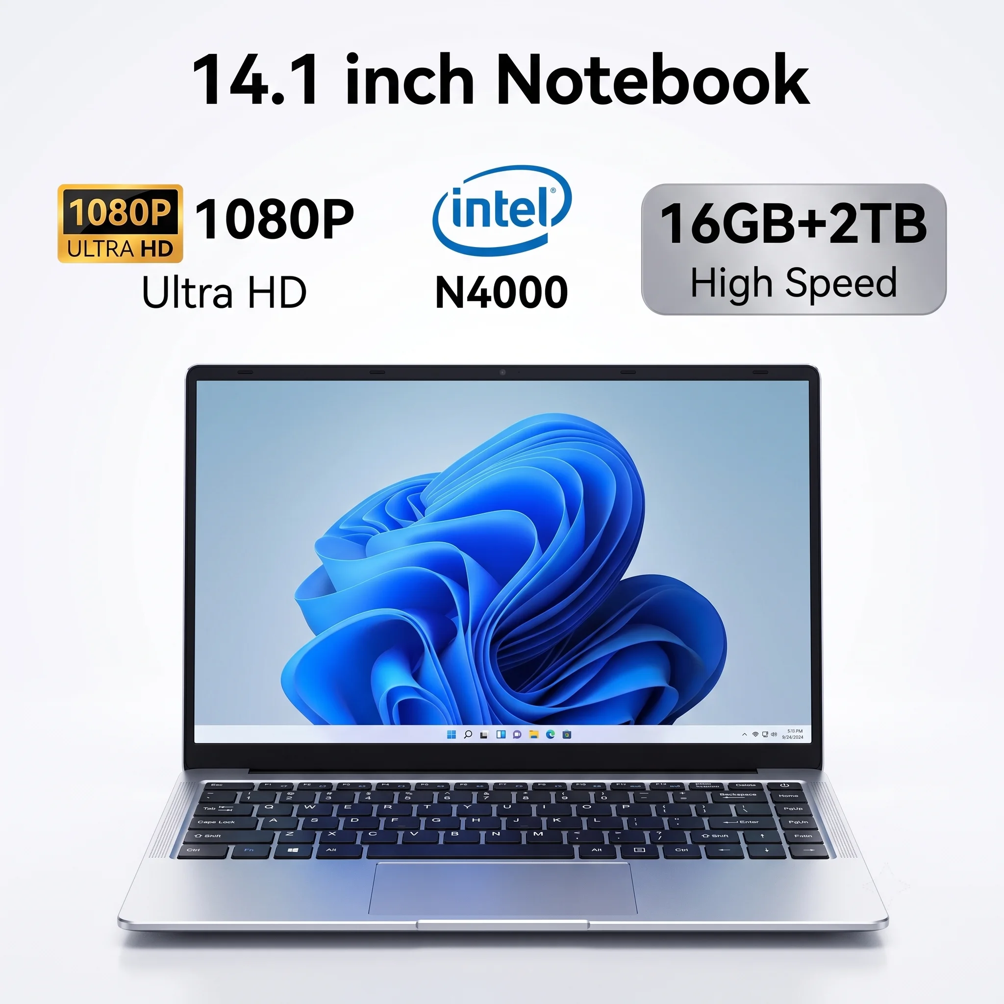 New Ultra Slim 14.1 Inch Laptop Intel N4000 16GB RAM 1TB SSD Windows 11 Business Office Study Web Notebook Computer PC
