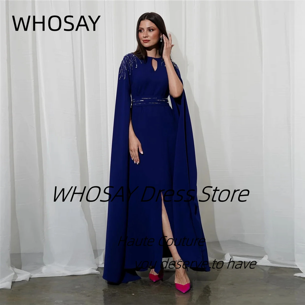 

WHOSAY Индивидуальные платья для выпускного вечера с вырезом замочной скважины и длинными рукавами и блестками Vestidos De Gala Вечернее платье с разрезом спереди Вечерние платья