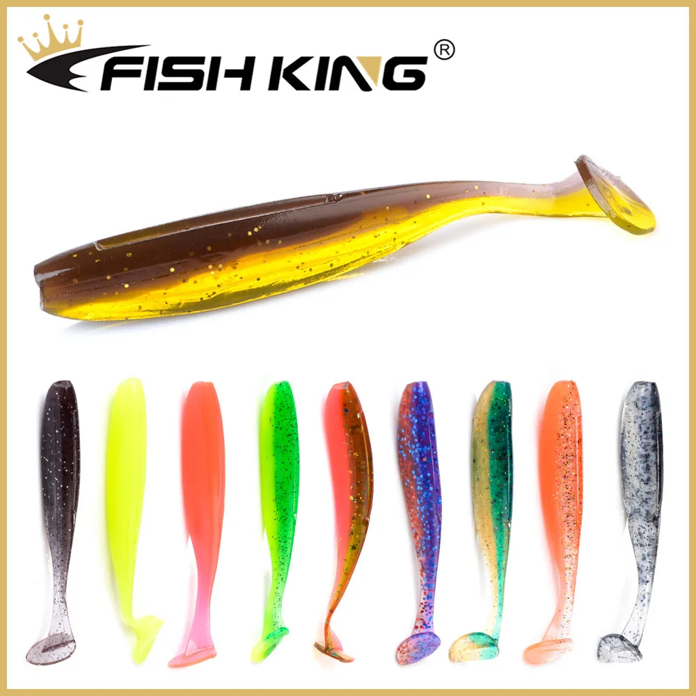 

FISH KING 20Pcs/8Pcs Lures Silicone Artificial Bait 75/100mm Goods For Sea Fishing T-Tail Swimbait Wobblers Fishing Accessories