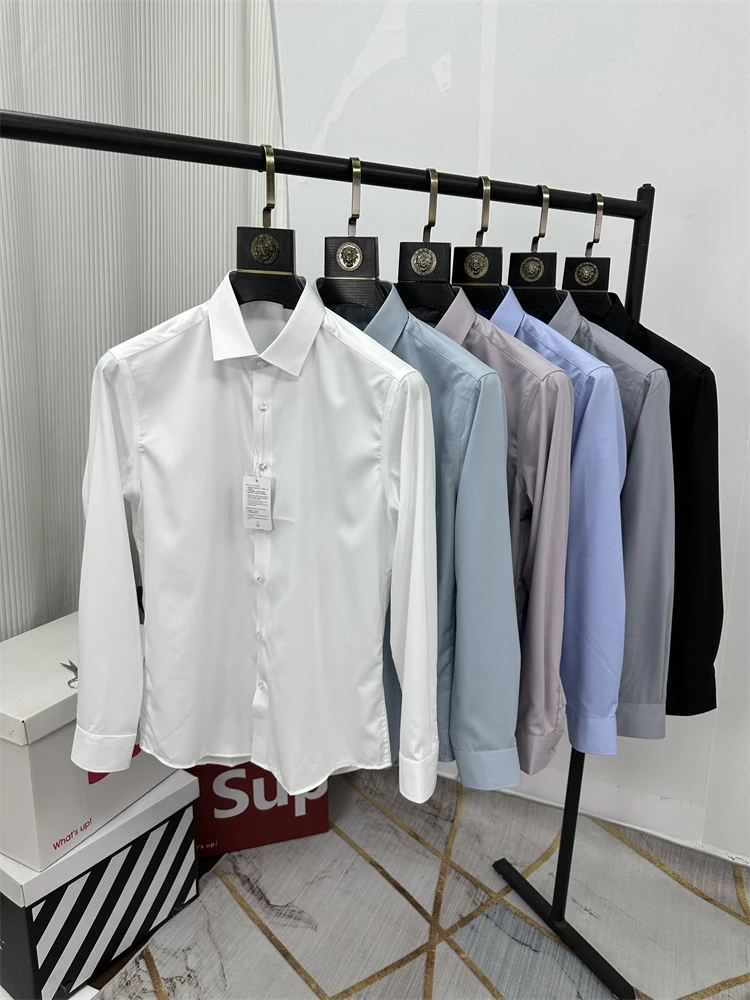 

Comfortable Soft Modal Mixed Silk Casual irt for Men Busin Commute irt Breathable Polyester Fiber Long Sve irt