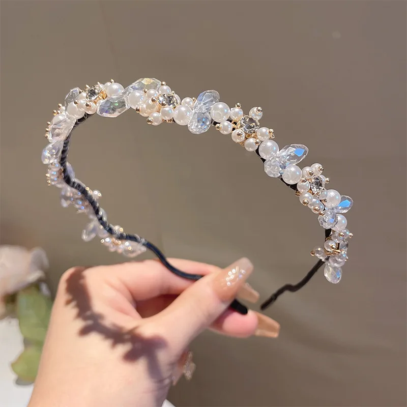 

hair accessories Pearl crystal flower headband hair bands for women retro style headbands women's new headwear band for girls