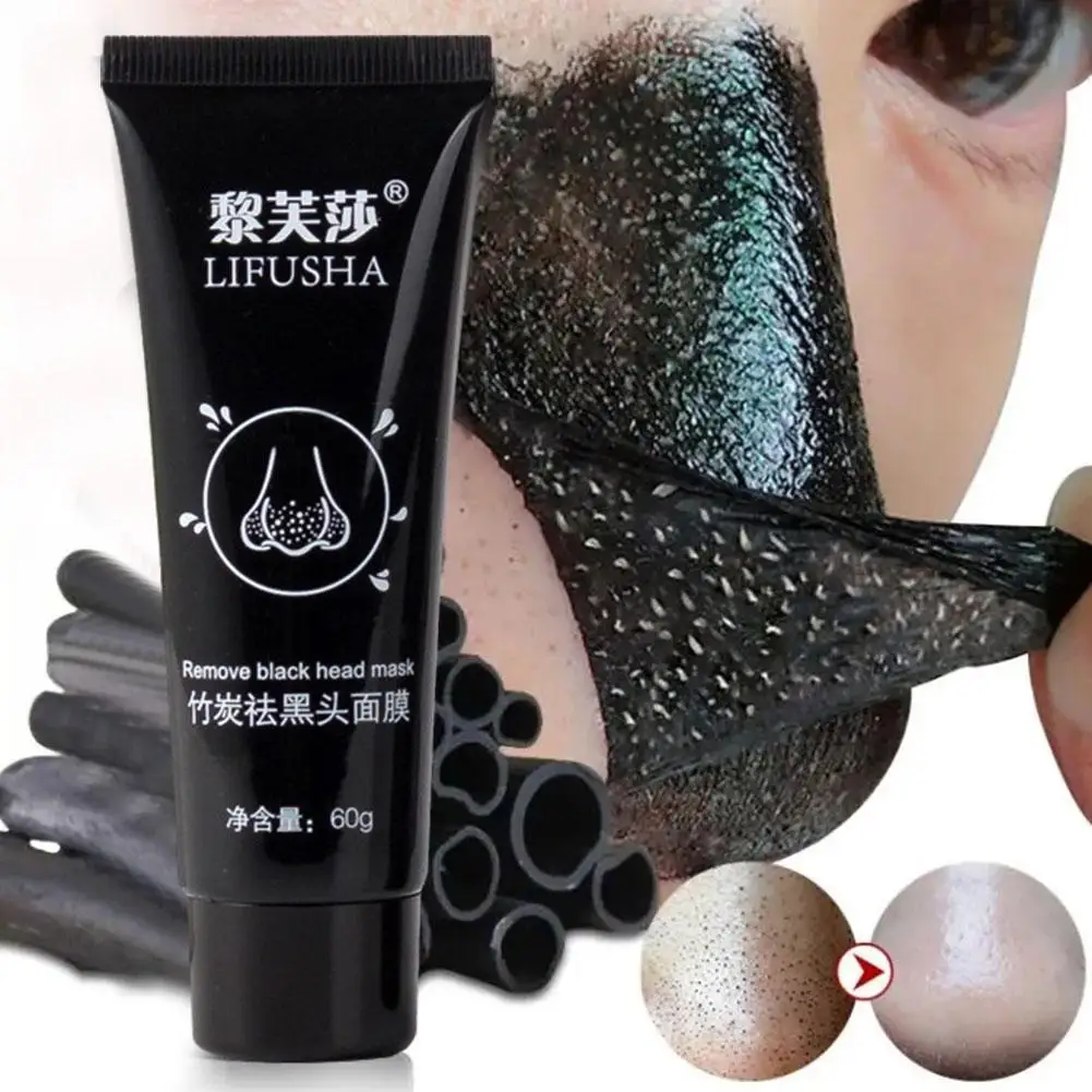 

60g Bamboo Carbon Black Mud Facial Mask Active Carbon Deep Cleansing Purifying Remove Blackhead Strawberry Nose Remover