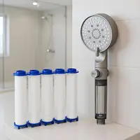 Cabezal de ducha con 5 filtros, cabezal de ducha filtrado de 5 modos de alta presión, rociador ajustable, lavado eléctrico incorporado para agua dura
