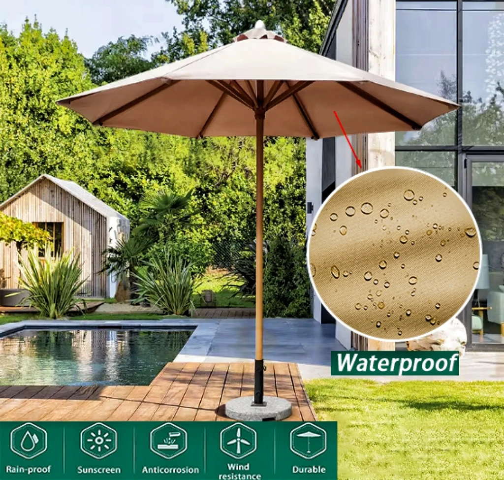 Outdoor Restaurant Waterproof Garden Beach Patio Sun Canvas Parasol Iron Umbrella