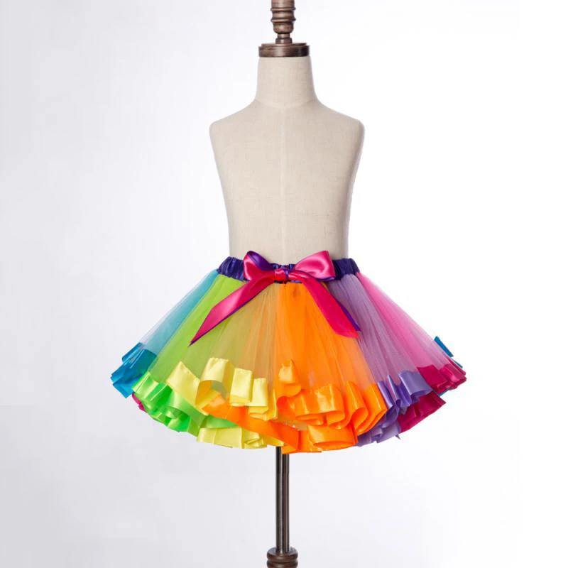 Rainbow Mesh Tulle Skirts Children\'s Elastic Waist Skirts Sweet Layered Fluffy Cake Fluffy Tutu Skirt for Festival Party Decor