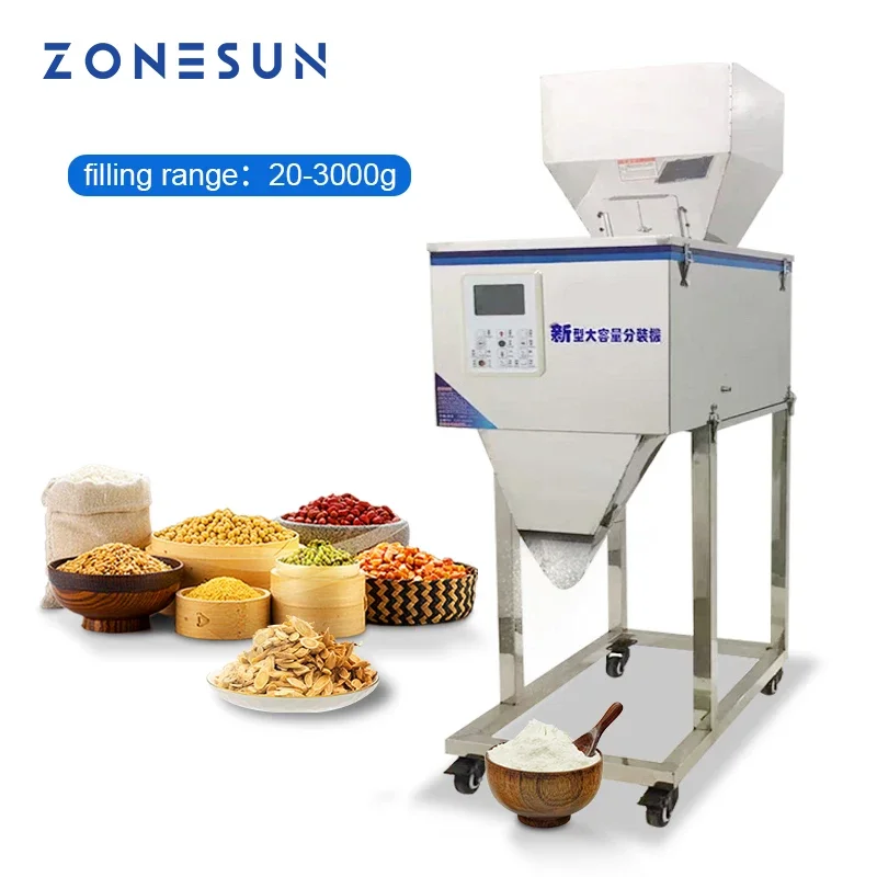 ZONESUN Granular Powder Materials Weighing Packing Machine 20-3000g Food Racking Machine For Seeds Coffee Bean Filling Machine