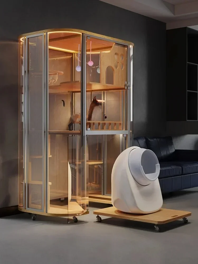 

Панорамная стеклянная вилла для кошек 360°: полностью прозрачный умный туалет-шкаф для кошек