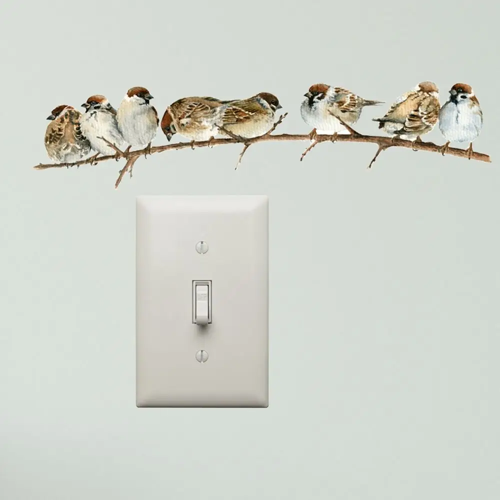 DIY Watercolor Branch Bird Stickers 8 Sparrows Self-adhesive Sparrows Decal Waterproof Wall Furniture