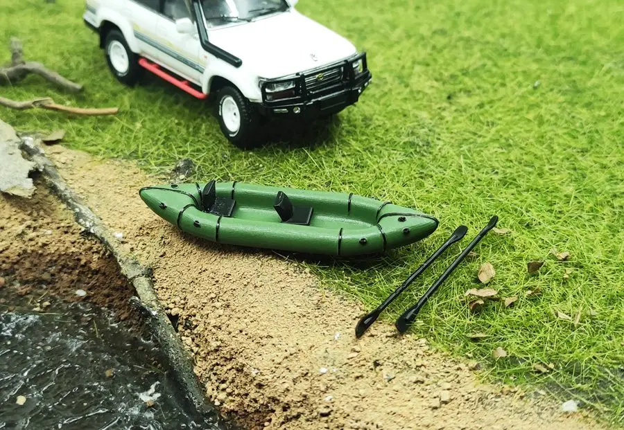 1: 64 Ship Model Manual Simulation Double Kayak Green Camper Fishing Adventure Inflatable Boat