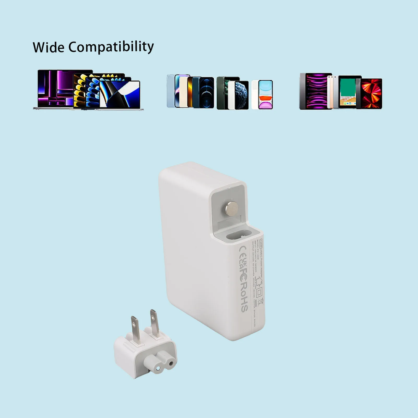 USB C Power Adapter High Efficiency Stable USB C  Safe PD Fast Charging 140W with 5.9FT Cable for Tablets