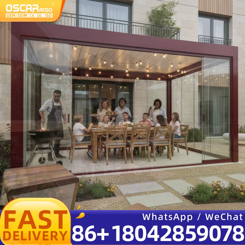 Motorized Aluminum Pergola LED Louver Roof Waterproof Durable Outdoor Backyard Balcony Kit for Sunshade And Privacy