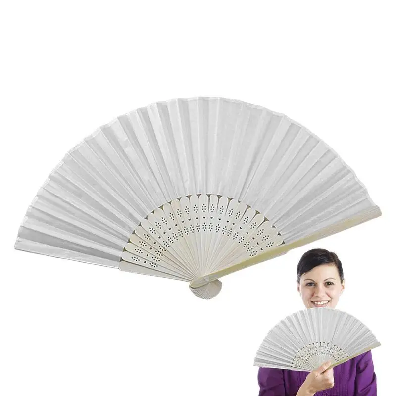 Silk Bamboo Folding Fans Silk Fabric Bamboo Folded Hand Fan Bridal Dancing Props Hand Painted Double Dough Fan Home Portable