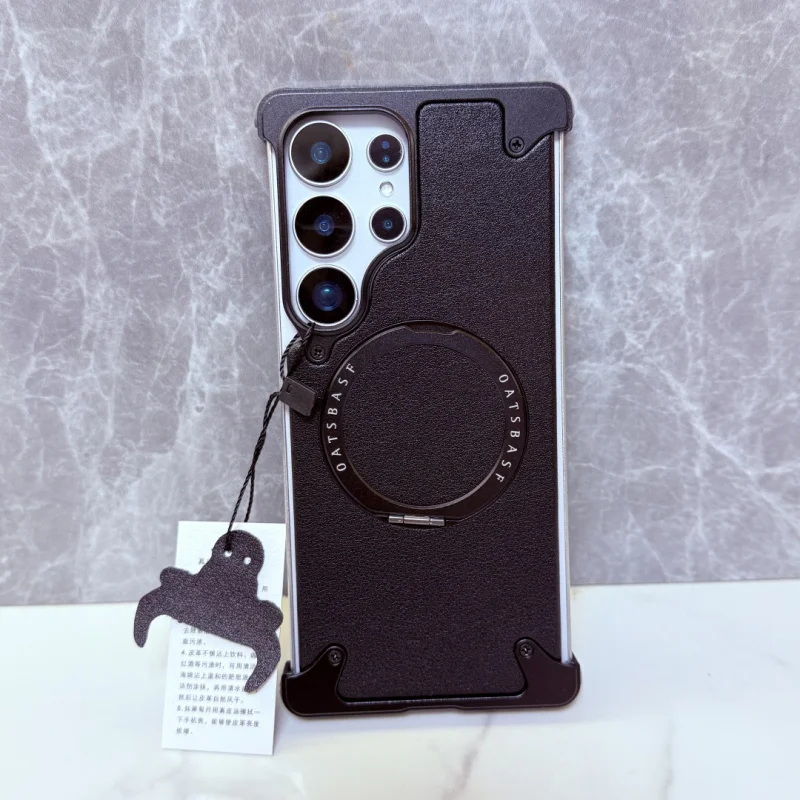 

Magnetic Swivel Bracket Metal Phone Case for Samsung Galaxy S25 Ultra Aluminum Alloy Frameless Metal dermis Back Cover