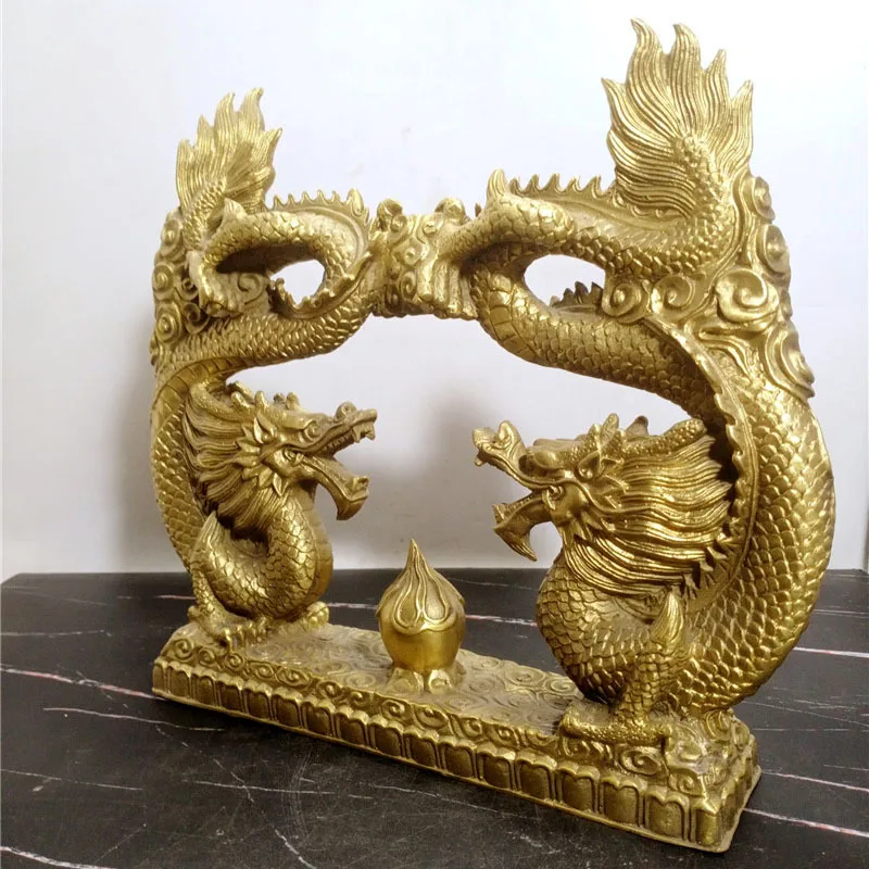 Guyunzhai Boy Meets Girl Home Decoration Twelve Zodiac Crafts Brass Dragon Two Dragons Are Playing With A Pearl