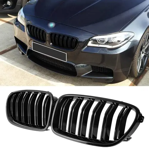Rejilla de parrilla de doble listón frontal negra brillante F10 para BMW 5 Series F10 F11 F18 2010-2017 parrillas de carreras de doble línea