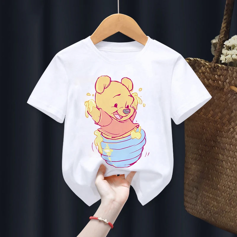 Camiseta de dibujos animados de Winnie The Pooh para niños, ropa de Disney Piglet Tigger para niños y niñas, camiseta Kawaii para niños, camiseta