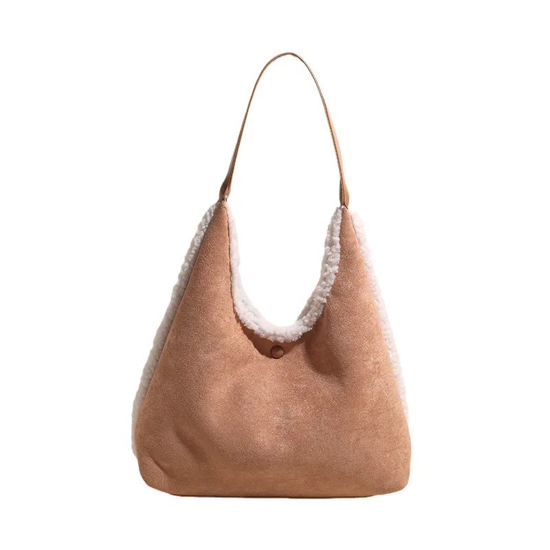 حقيبة كتف واحدة شتوية ذات سعة كبيرة من جلد الغزال للنساء 2025 حقيبة جديدة للتنقل على الإبط حقيبة حمل من صوف الضأن متعددة الاستخدامات #5