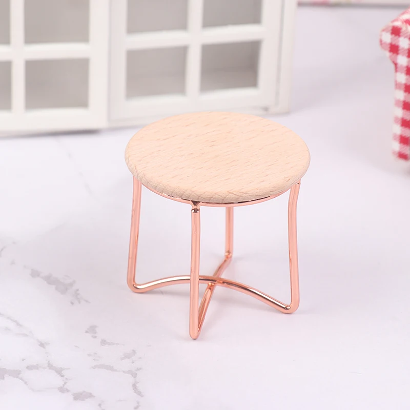 1:12 Dollhouse Miniature Coffee Table Iron Round Mini Dining Table Tea Table Desk Model Living Room Bedroom Kitchen Decor Toys