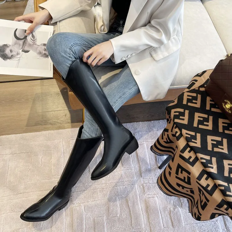 Women Knee High Boots Spring Autumn Pointed Toe Elegant Modern Boots Fashion Zipper Long Shoes Ladies Booties