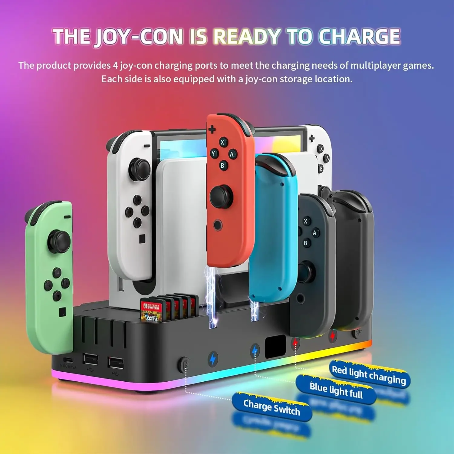 IPEGA PG-SW107 Supporto da parete per interruttore RGB con caricatore Joy-Con, supporto per interruttore per Nintendo Switch / OLED con organizer per interruttori