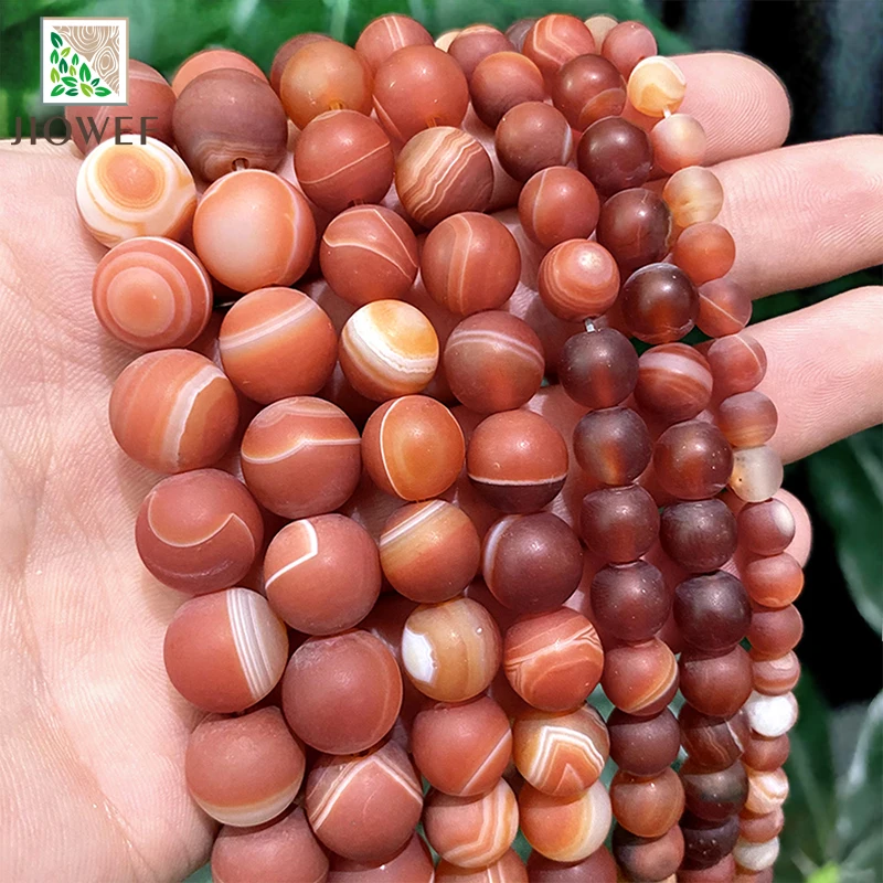 Matte Red Stripe Banded Lace Agates Round Beads Natural Stone Diy Bracelet Necklace for Jewelry Making 15