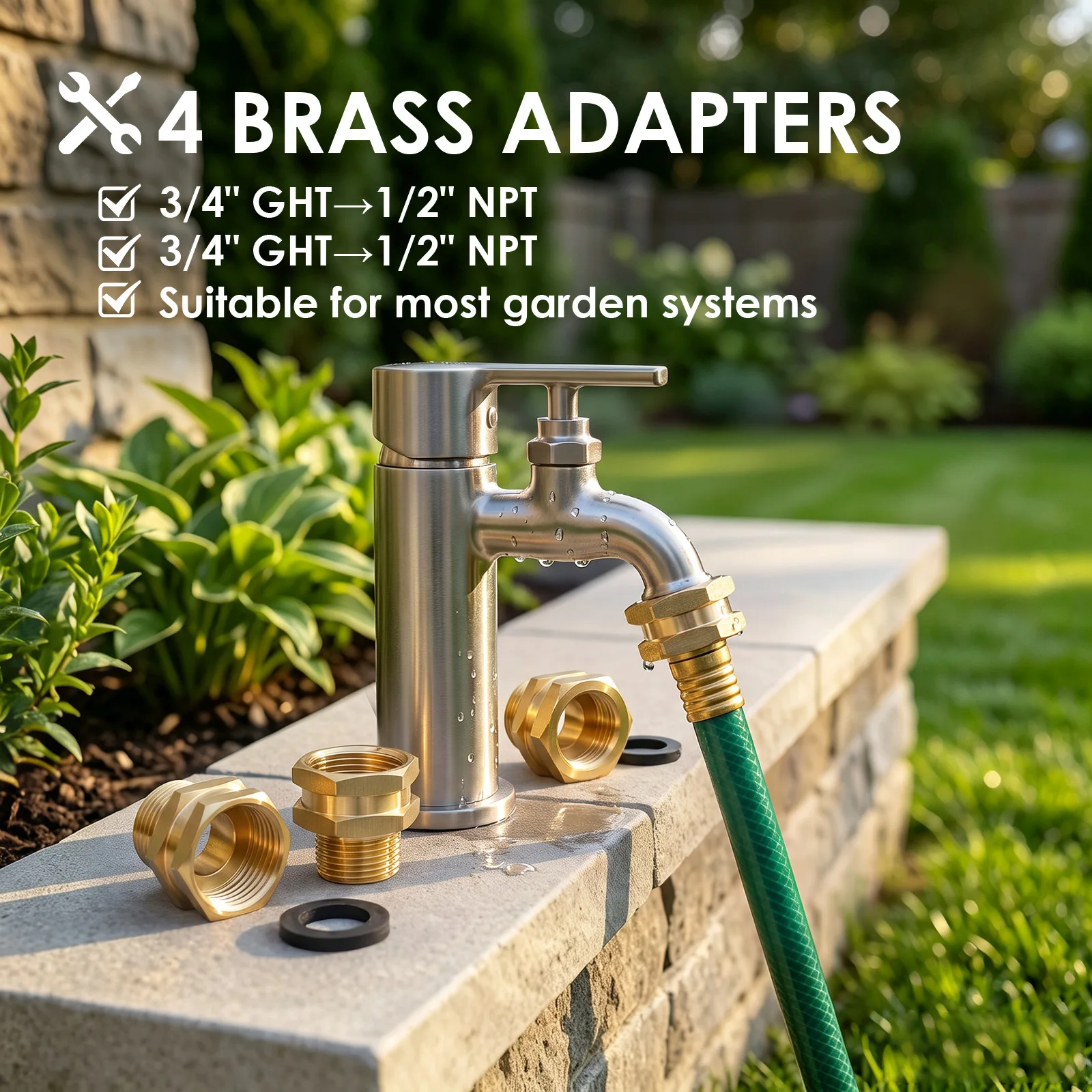 Garden Hose Adapter Brass GHT To NPT Hose Fitting Swivel Connector Leakproof With Washers For Garden Watering Car Wash Irrigatio