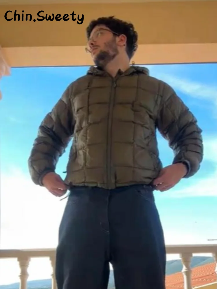 Chic Women's Hooded Puffy Quilted Cotton Coats Loose Solid Full Sleeve Zipper Pockets Jacket 2025 Winter Lady Commute Outwear