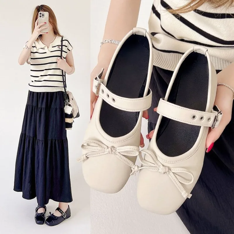 

Новинка 2024 года, милые женские туфли с узлом-бабочкой, женские балетки в стиле ретро с квадратным носком, удобная дизайнерская обувь на мягкой подошве, Zapatos De Mujer