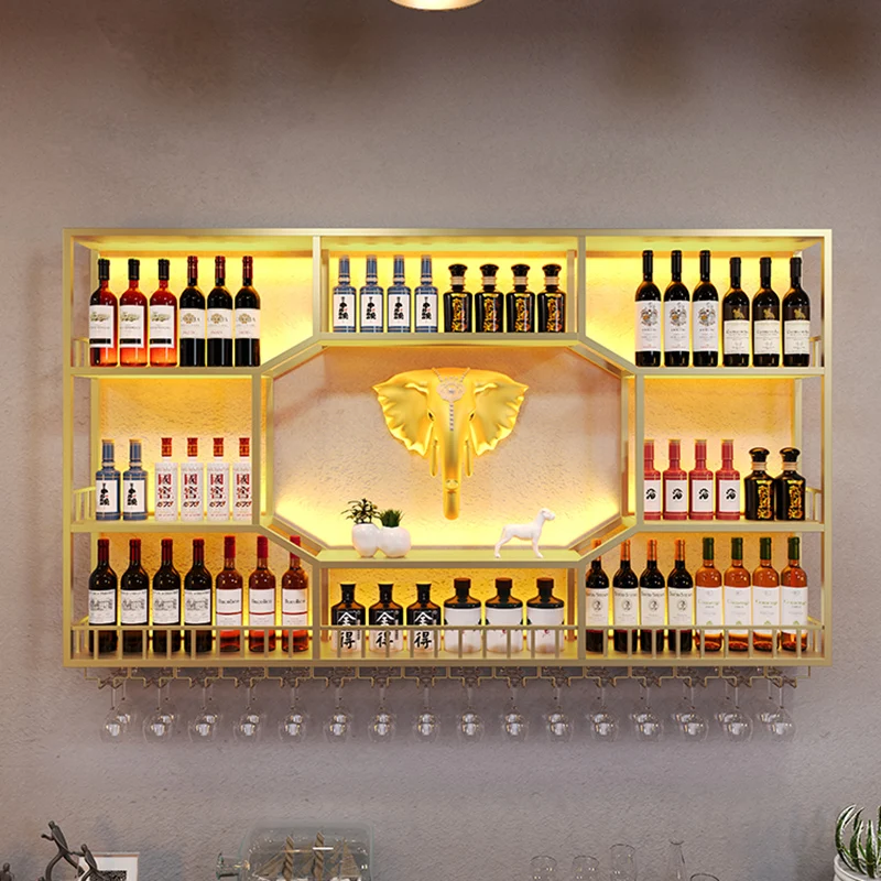 Wall Mounted Bottle Bar Shelf Storage Refrigerated Wine Cellar Coffe Organizer Club Modern Nightclub Muebles Racks Bar Mini