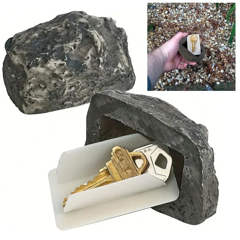 Creative Stone Key Box Outdoor Garden Hidden Fake Rock Shape, Simulation Hide Keys in Stone Safety Storage Box Key Safeking Tool