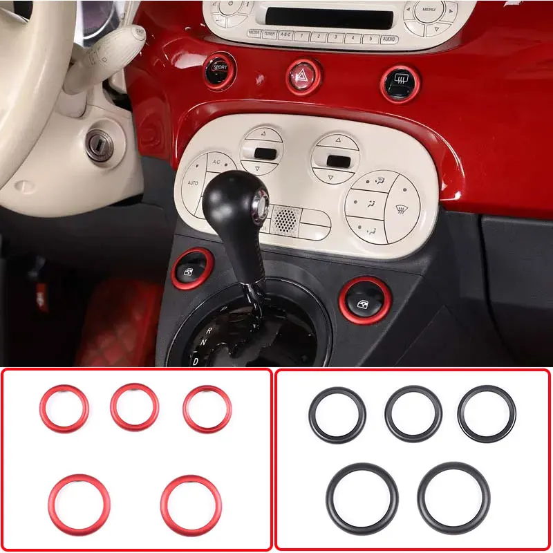 Per 2010-2022 Fiat 500 lega di alluminio rossa Console centrale per auto doppio vetro lampeggiante decorazione di sollevamento cerchio accessori per